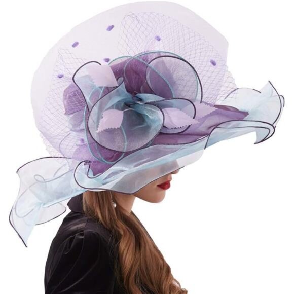 Women Organza Hat, Fascinator Hat Purple